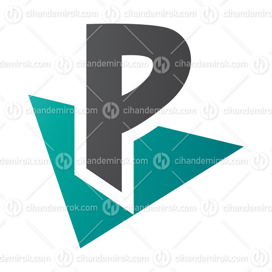 Persian Green and Black Letter P Icon with a Triangle