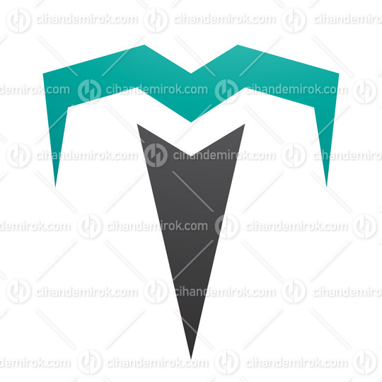 Persian Green and Black Letter T Icon with Pointy Tips