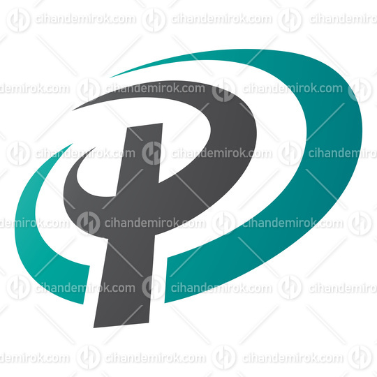 Persian Green and Black Oval Shaped Letter P Icon