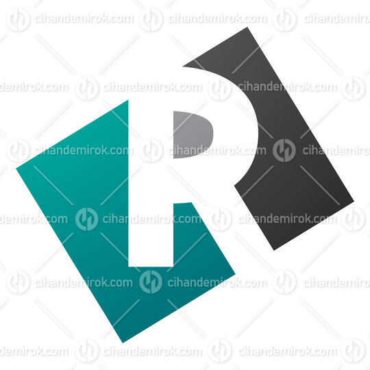 Persian Green and Black Rectangle Shaped Letter R Icon