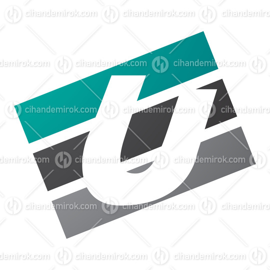 Persian Green and Black Rectangular Shaped Letter U Icon