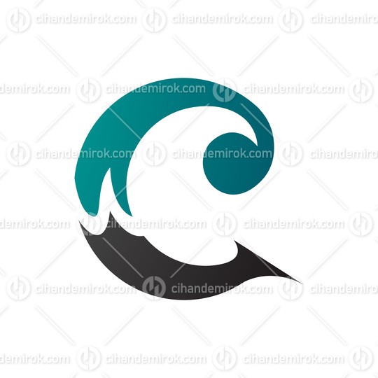 Persian Green and Black Round Curly Letter C Icon