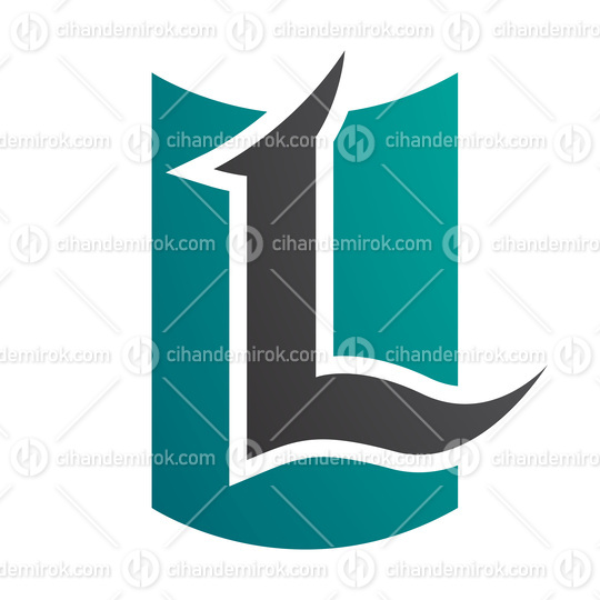 Persian Green and Black Shield Shaped Letter L Icon