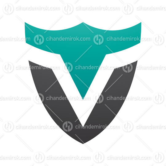 Persian Green and Black Shield Shaped Letter V Icon