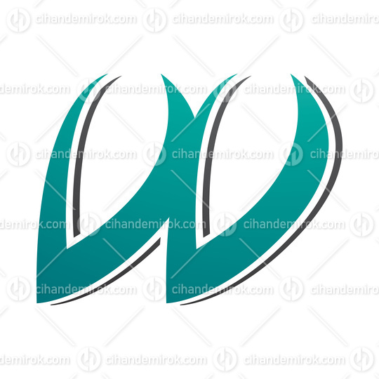 Persian Green and Black Spiky Italic Shaped Letter W Icon