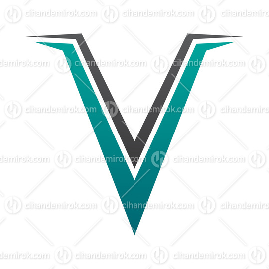 Persian Green and Black Spiky Shaped Letter V Icon