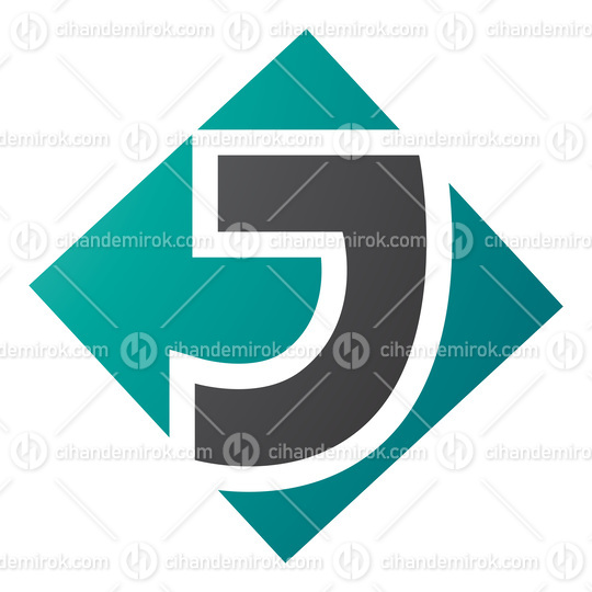 Persian Green and Black Square Diamond Shaped Letter J Icon