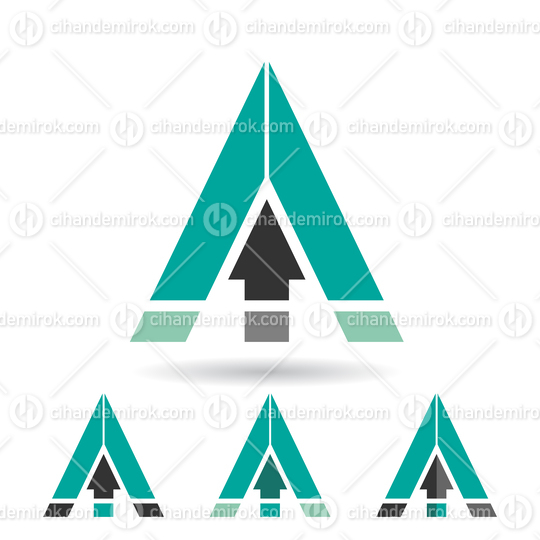 Persian Green and Black Triangular Letter A Icon with an Upwards Arrow 