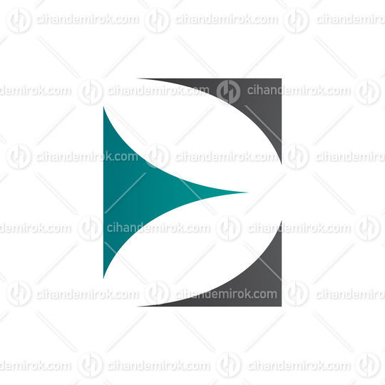 Persian Green and Black Uppercase Letter E Icon with Curvy Triangles