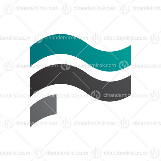 Persian Green and Black Wavy Flag Shaped Letter F Icon