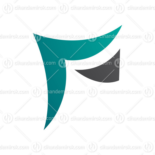 Persian Green and Black Wavy Paper Shaped Letter F Icon