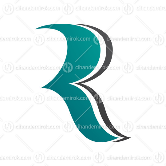 Persian Green and Black Wavy Shaped Letter R Icon