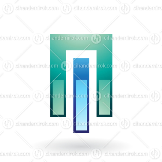 Persian Green and Blue Intertwined Rectangular Shapes for Letter M