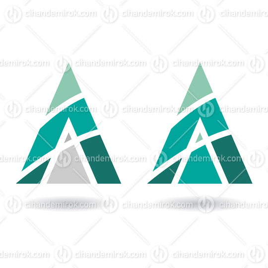 Persian Green and Grey Icons for Letter A with Striped Abstract Triangles 