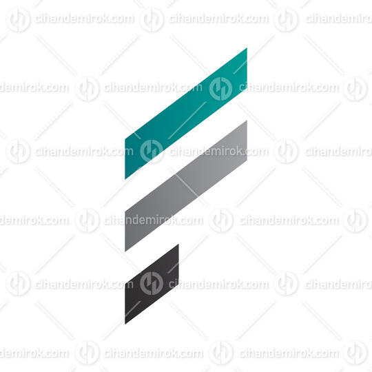 Persian Green and Grey Letter F Icon with Diagonal Stripes