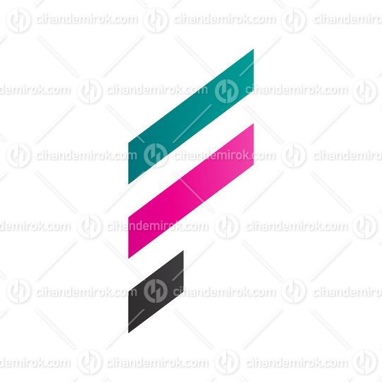 Persian Green and Magenta Letter F Icon with Diagonal Stripes