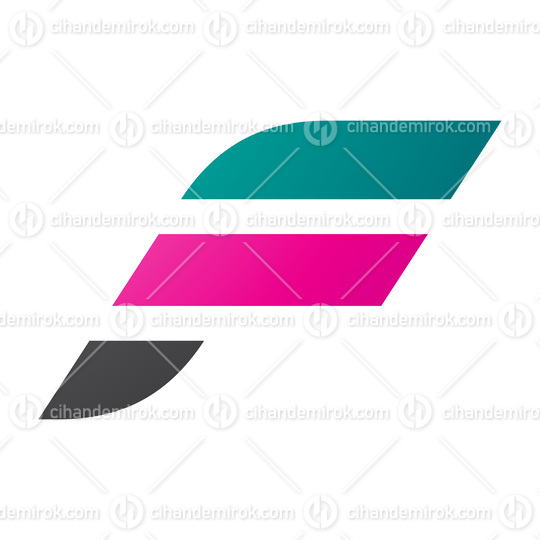 Persian Green and Magenta Letter F Icon with Horizontal Stripes