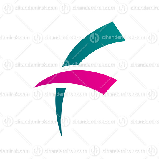 Persian Green and Magenta Letter F Icon with Round Spiky Lines