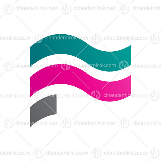 Persian Green and Magenta Wavy Flag Shaped Letter F Icon