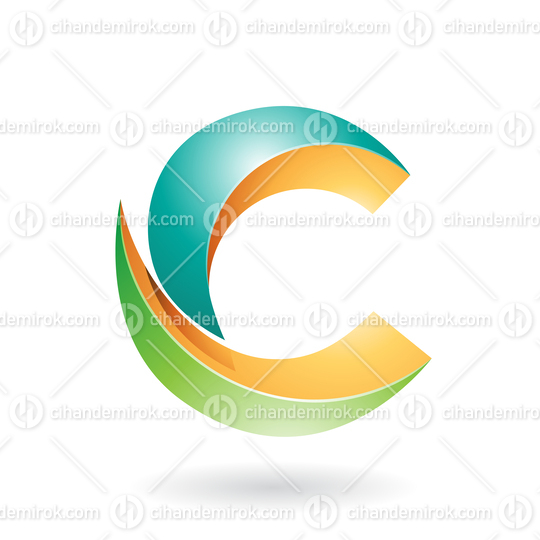 Persian Green and Orange Shiny Melon Slice Shaped Letter C Icon