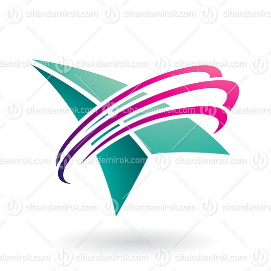 Persian Green Arrow Shape with Magenta Rings Reminiscent of Paper Airplane 