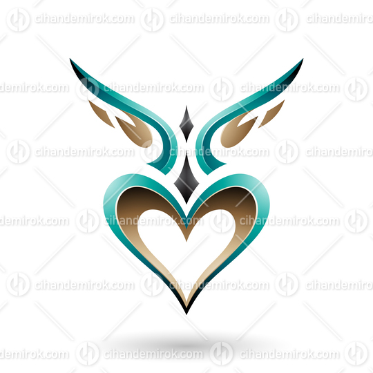 Persian Green Bird Like Winged Heart with a Shadow