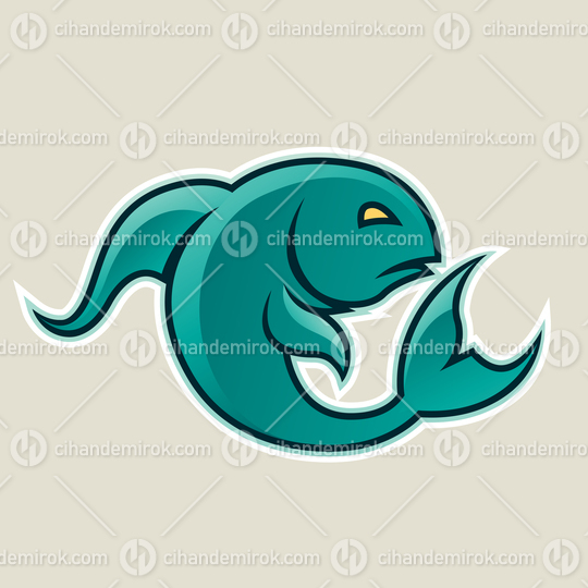 Persian Green Curvy Fish or Pisces Icon Vector Illustration