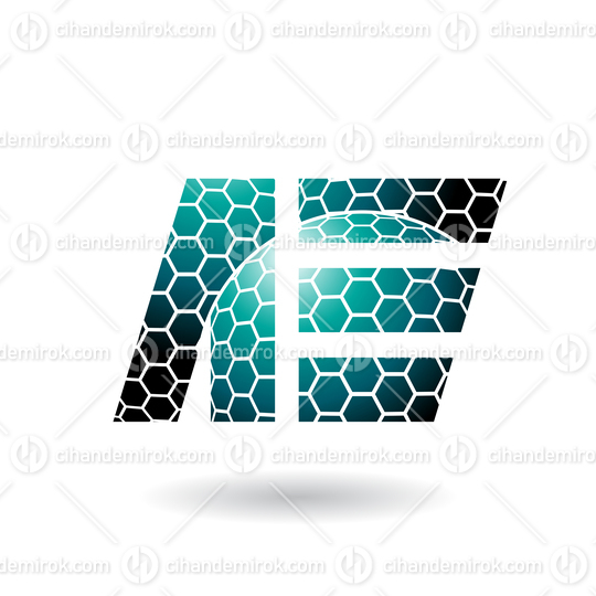 Persian Green Dual Letters of A and E with Honeycomb Pattern