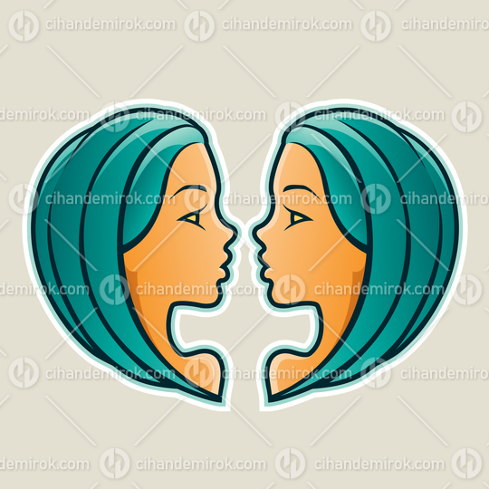 Persian Green Gemini or Twins Icon Vector Illustration