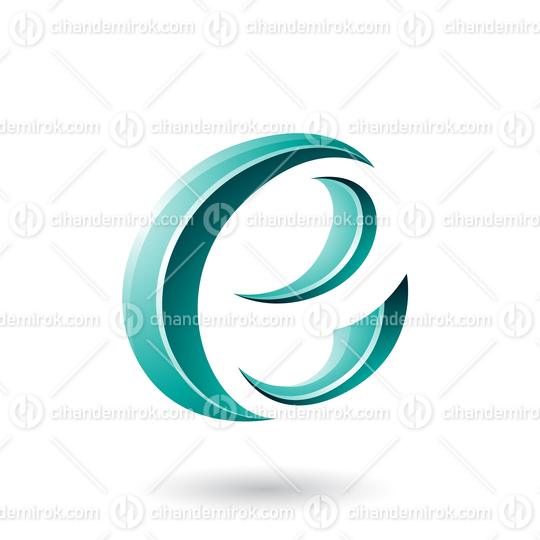 Persian Green Glossy Crescent Shape Letter E Vector Illustration