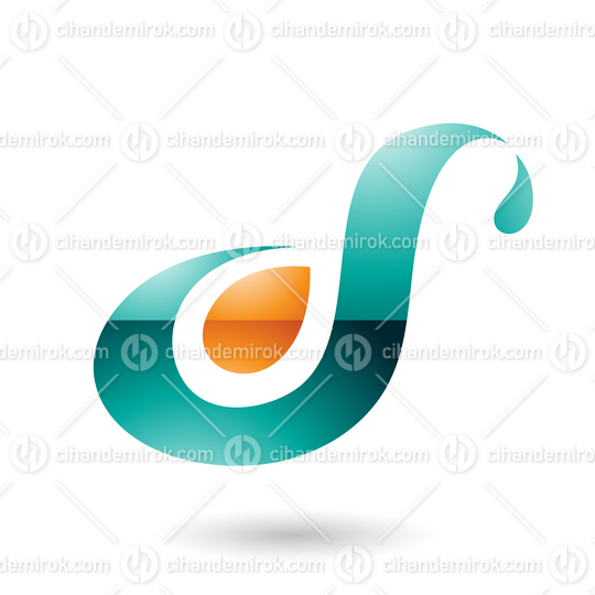 Persian Green Glossy Curvy Fun Letter D or S Vector Illustration