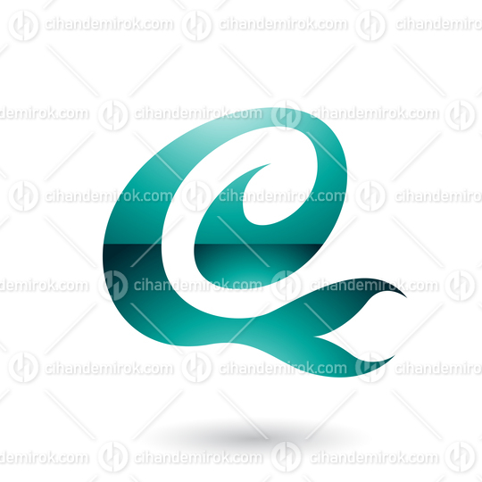 Persian Green Glossy Curvy Fun Letter E Vector Illustration