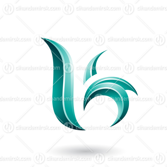 Persian Green Glossy Leaf Shaped Letter B or K Vector Illustration