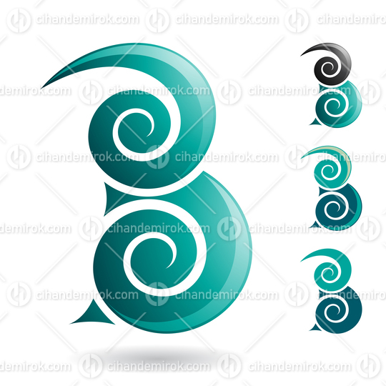 Persian Green Glossy Puffy Swirly Spiky Letter B Icon