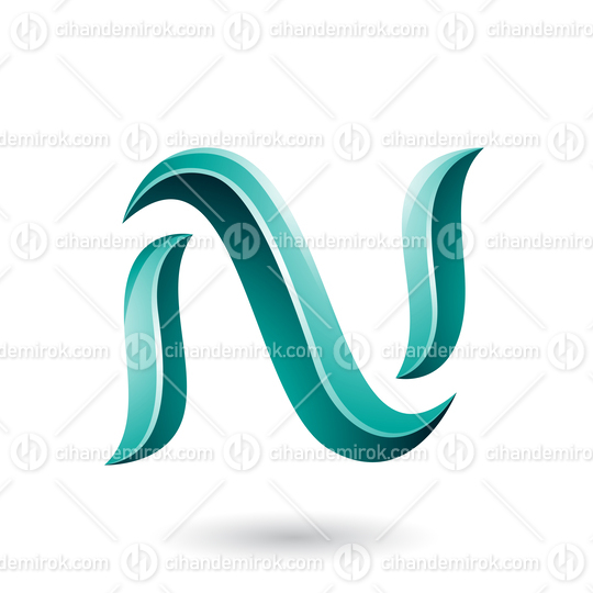 Persian Green Glossy Snake Shaped Letter N Vector Illustration