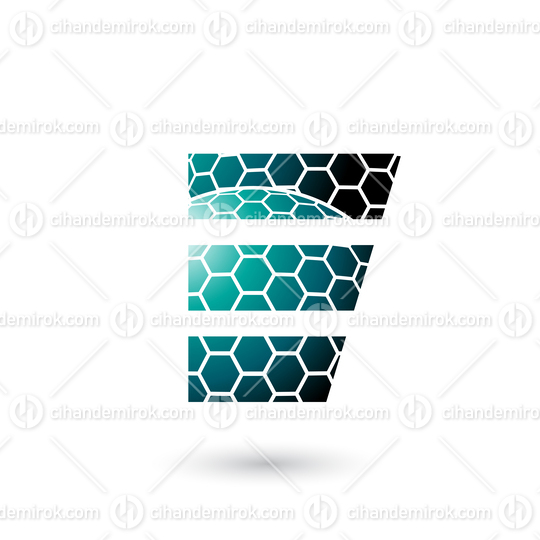 Persian Green Letter E with Honeycomb Pattern Vector Illustration