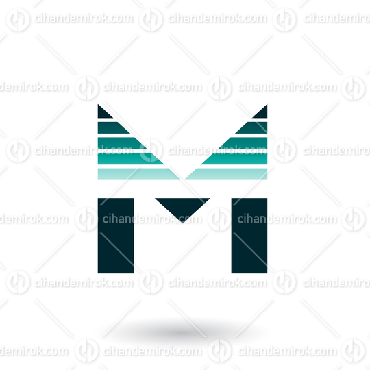 Persian Green Spiky Letter M with Horizontal Stripes