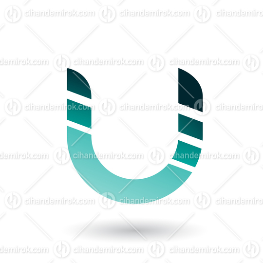 Persian Green Striped Bold Icon for Letter U Vector Illustration