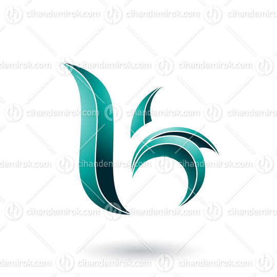 Persian Green Striped Leaf Shaped Letter B or K Vector Illustration
