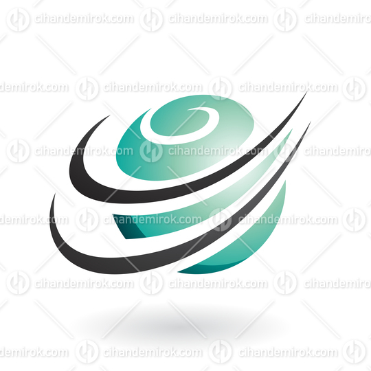 Persian Green Swirly Sphere with Curvy Swooshed Lines