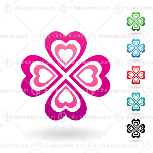 Pink Abstract Icon of Heart Shaped Four Leaf Clover