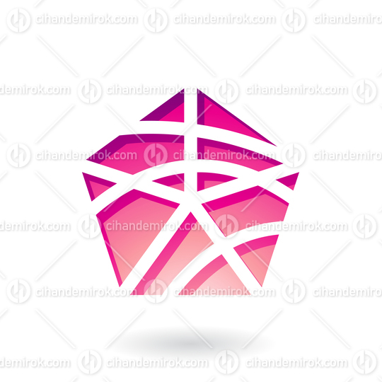 Pink Abstract Pentagon Shape with Curvy Stripes