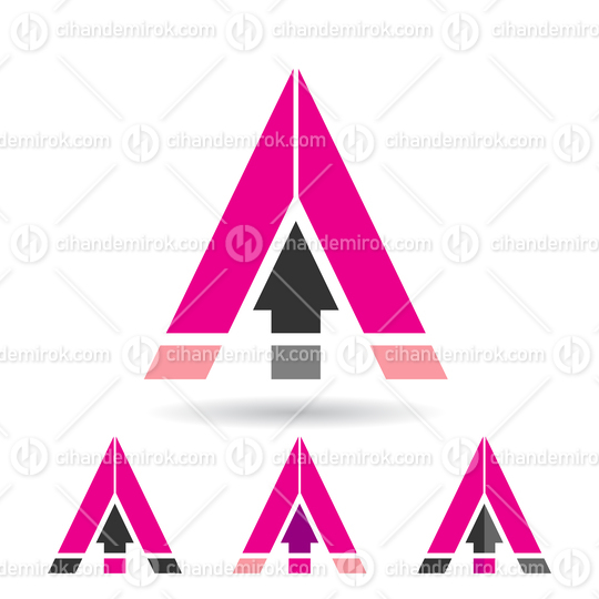 Pink and Black Triangular Letter A Icon with an Upwards Arrow