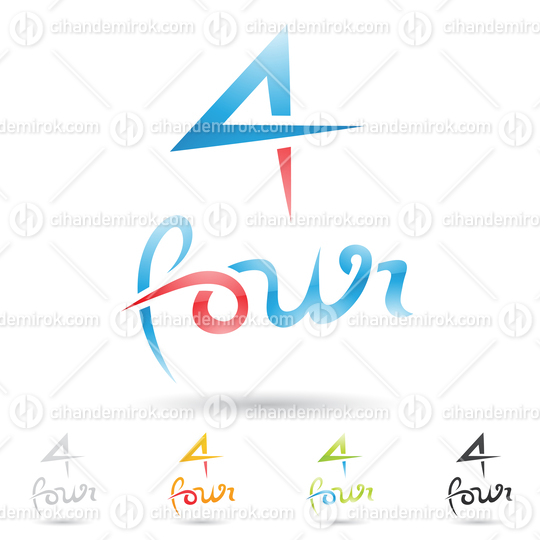 Pink and Blue Abstract Logo Icon of Spiky Thin Number 4