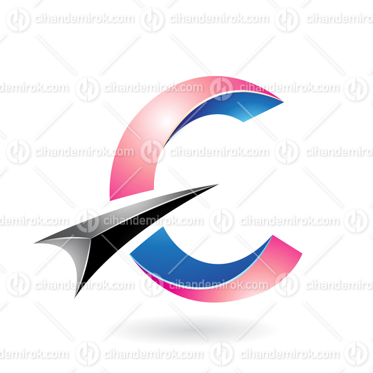 Pink and Blue Shiny Twisted Letter C Icon with a Black Glossy Arrow