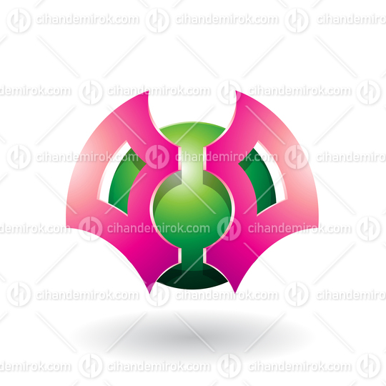 Pink and Green Abstract Sphere with Futuristic Bat Shaped Blades