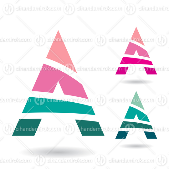 Pink and Green Abstract Striped Icons for Letter A