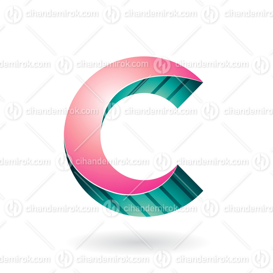 Pink and Green Striped Twisted 3d Icon for Letter C