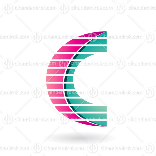 Pink and Green Striped Two Layered Icon for Letter C