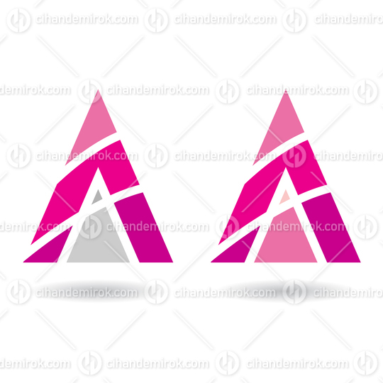 Pink and Grey Icons for Letter A with Striped Abstract Triangles